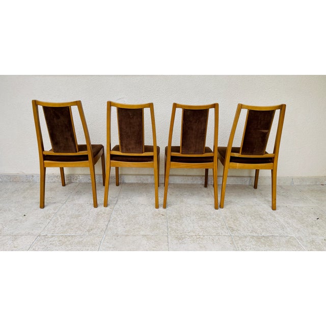 Mid-Century Modern Vintage Wooden and Velvet Dining Chairs from Nathan, 1960s, Set of 4 For Sale - Image 3 of 11