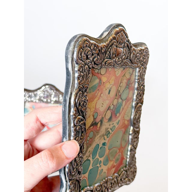 Pair of Vintage English Sterling Silver Repoussé Picture Frames, Velvet Back, 1987 For Sale - Image 15 of 17