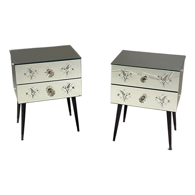 Art Deco Mirrored Bedside Tables, 1950s, Set of 2 For Sale