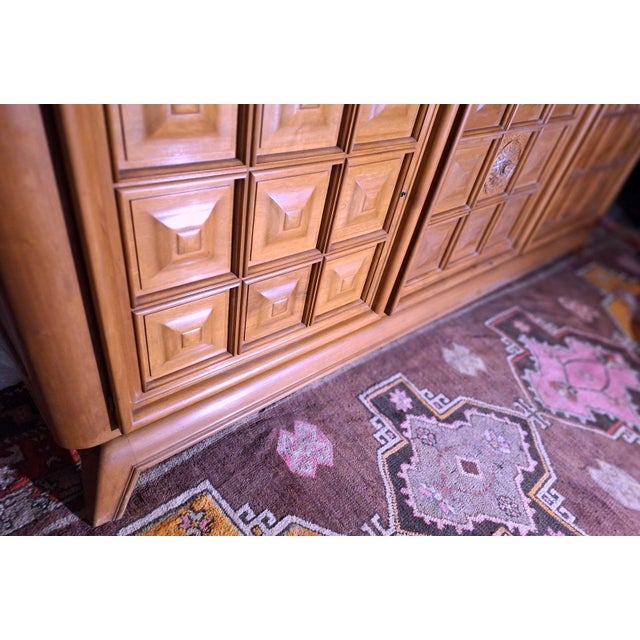 Rare and impressive solid walnut sideboard / credenza, France 1940s. High quality large Art Deco Brutalist sideboard...