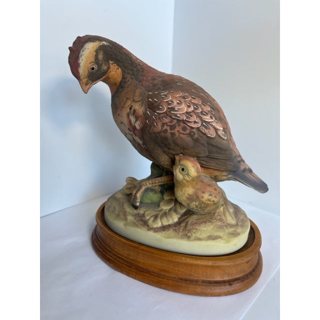 Andrea by Sadek Porcelain Bird Figurine Female & Chick Bobwhite Quail Wood Base For Sale In Los Angeles - Image 6 of 11