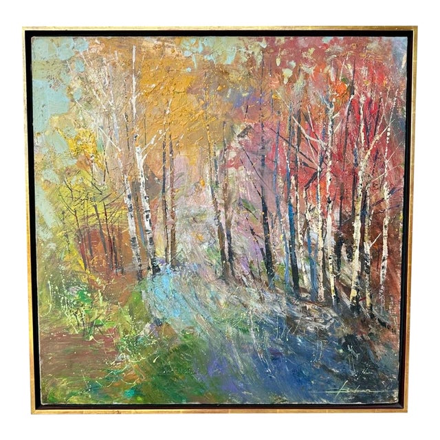 Mykola Bodnar – Autumn Forest Landscape (Original Oil Painting) Framed For Sale