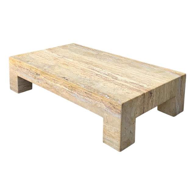 Vintage Monumental Travertine Parsons Coffee Table For Sale