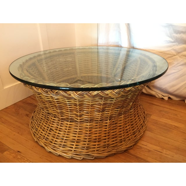 1970s Boho Chic Round Wicker Coffee Table Chairish