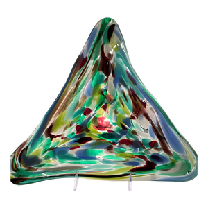 1960s Italian Mid-Century Murano Attributed Large Freeform Triangle Glass Bowl Pastel/Gold