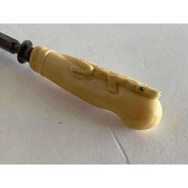 19th Century Hand-Carved Bone Alligator Handled Culinary Carving Set - Set of 3 For Sale - Image 11 of 12