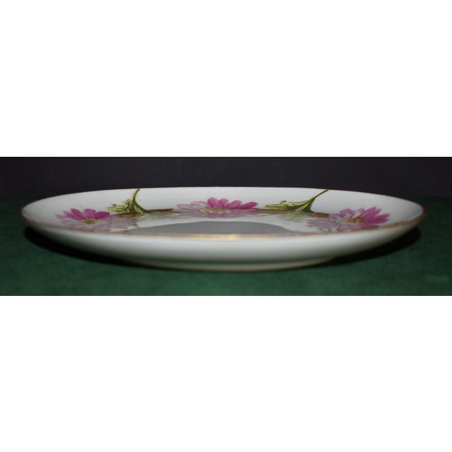 French Antique Limoges Porcelain Cabinet Plate Pink Chrysanthemum Wreath For Sale - Image 3 of 15