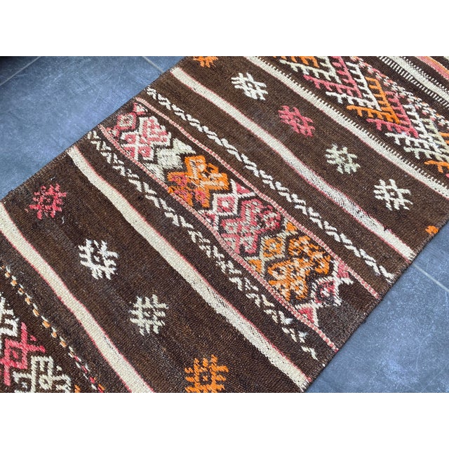 Brown Handwoven Vintage Kilim Rug For Sale - Image 8 of 10