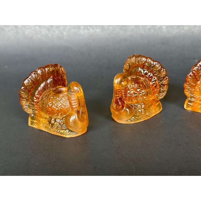 Glass Amber Glass Turkey Candlestick Holders Thanksgiving Decor For Sale - Image 7 of 13