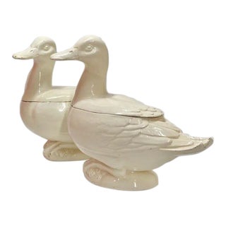Italian Creamware Trompe l'Oeil Tureens in the Form of Ducks, Nove Di Bassano For Sale