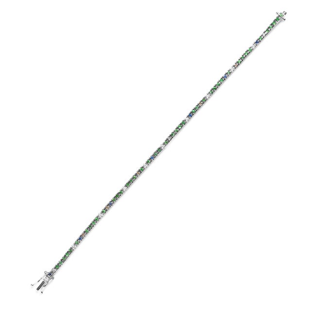 Contemporary 18K White Gold 3/8 Cttw Diamond with Blue Sapphire and Green Tsavorite Gemstone Multi-Colored Tennis Bracelet (Brown and G-H Color, SI1-SI2 Clarity) For Sale - Image 3 of 7