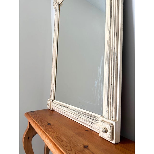 Wood Large Wall Mirror with Reeded Frame, Cream, 1950s For Sale - Image 7 of 9