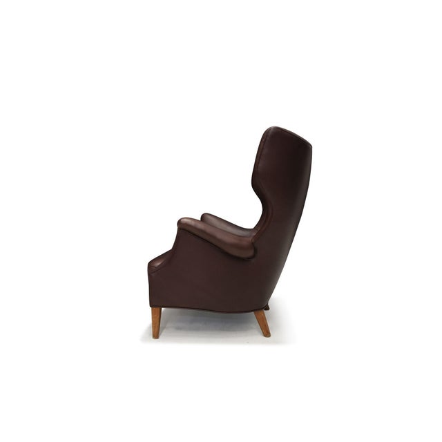 Animal Skin Danish Modern Leather Wingback Lounge Chair, Denmark, Circa 1940s For Sale - Image 7 of 12
