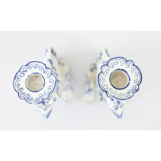 Dutch Delft Faience Dragon Candlesticks, Circa 1930 - A Pair For Sale - Image 9 of 12
