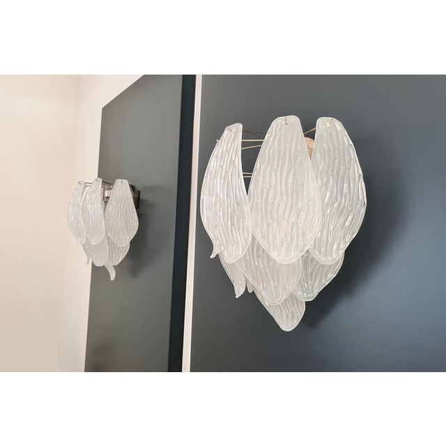 Vintage Italian Murano Glass Wall Sconces in Frosted Glasses, 1990s, Set of 2 For Sale - Image 6 of 16