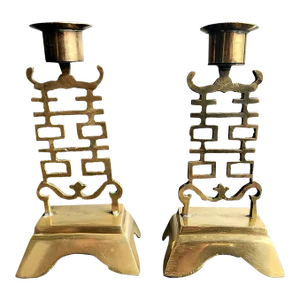 Pair of Antique Early 20th Century Chinese Fine Hand-Made Solid Brass Candlesticks.