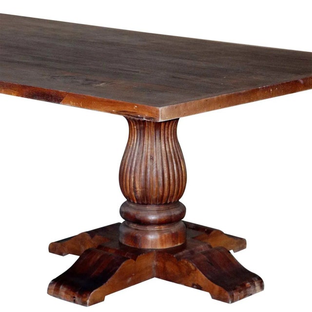 Far Pavilions Solid Mango Wood Entryway Distressed Brown Table | 118 Long Transitional Dining Table | Double Pedestal Dining and Conference Table For Sale - Image 4 of 5