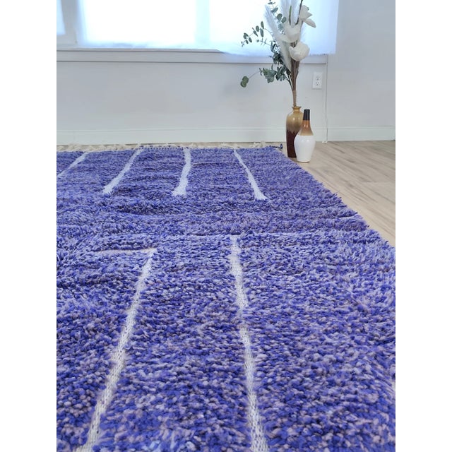 Cobalt Blue Geometric Wool Moroccan Beni Ourain Rug For Sale - Image 12 of 15