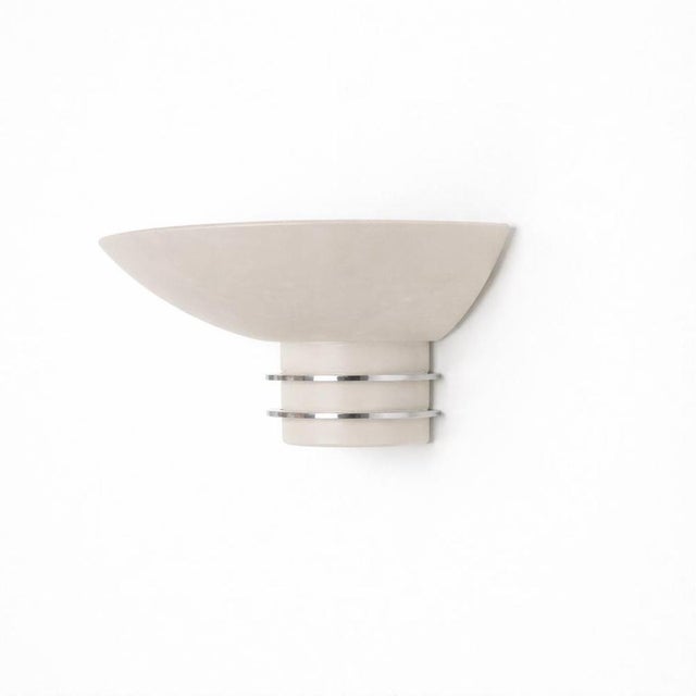 Vintage semicircular shaped wall lamp made of natural alabaster stone with details in chromed plated metal. Requires one...