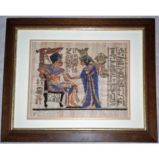 1970s Framed Vintage Egyptian Scene Handpainted on Papyrus For Sale - Image 5 of 12