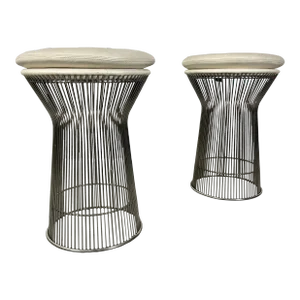 Chrome and Leather Platner Style Stools
