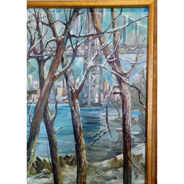 E. Case -Children at Play at Park Over the Brooklyn Bridge-Monumental Oil Painting For Sale - Image 9 of 13