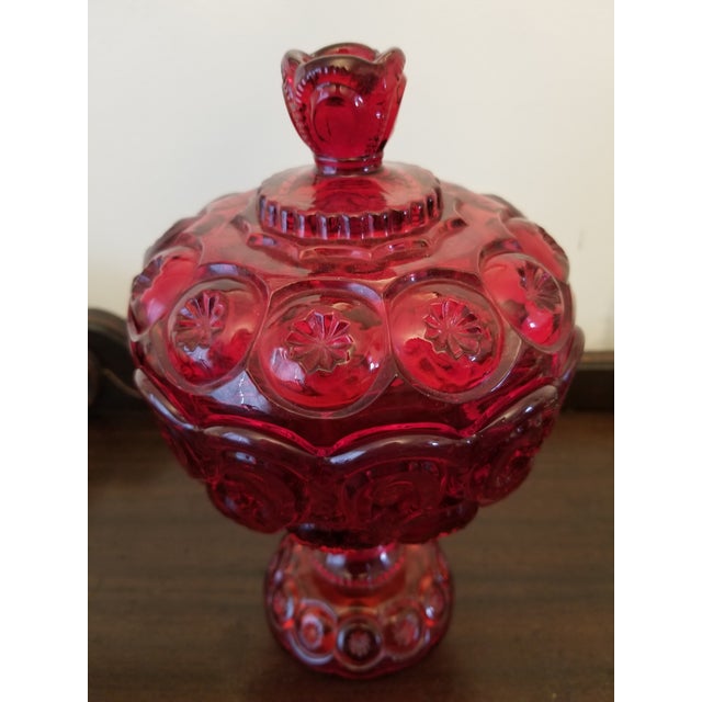 Vintage Smith Glass Pressed Ruby Moon and Stars Compote With Lid Chairish