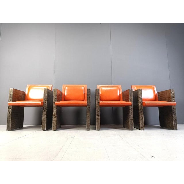 1970s Vintage French Leather Armchairs by Maison Vandamme, 1970s, Set of 4 For Sale - Image 5 of 13