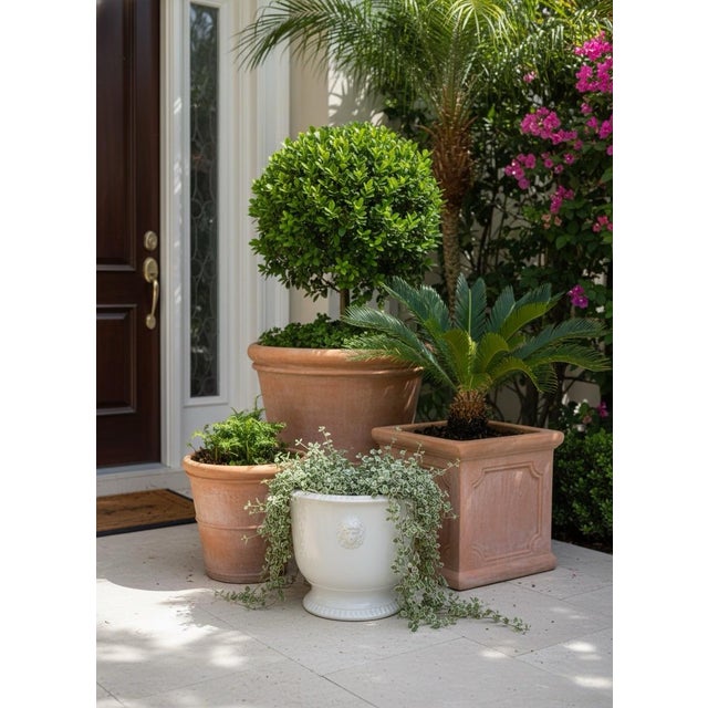 Contemporary Italian White Glazed Ceramic Cachepot With Bacchic Mascarons For Sale In West Palm - Image 6 of 9