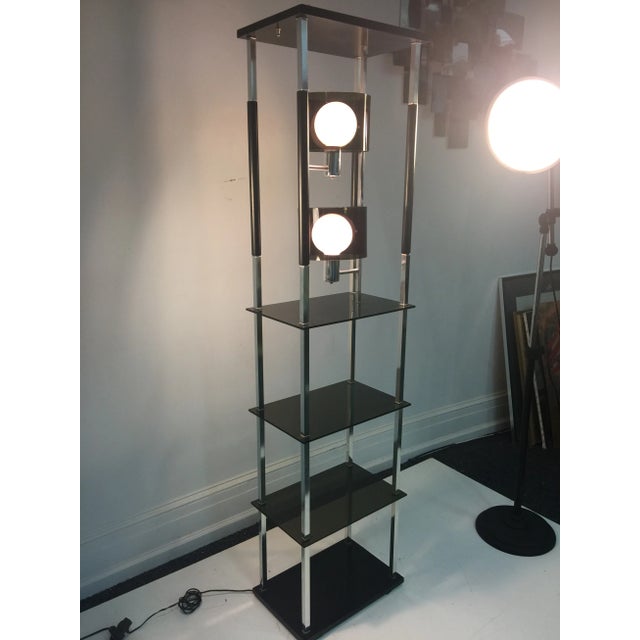 Metal 1970s Modernist Grey Lucite & Chrome With Shelving Floor Lamp For Sale - Image 7 of 8
