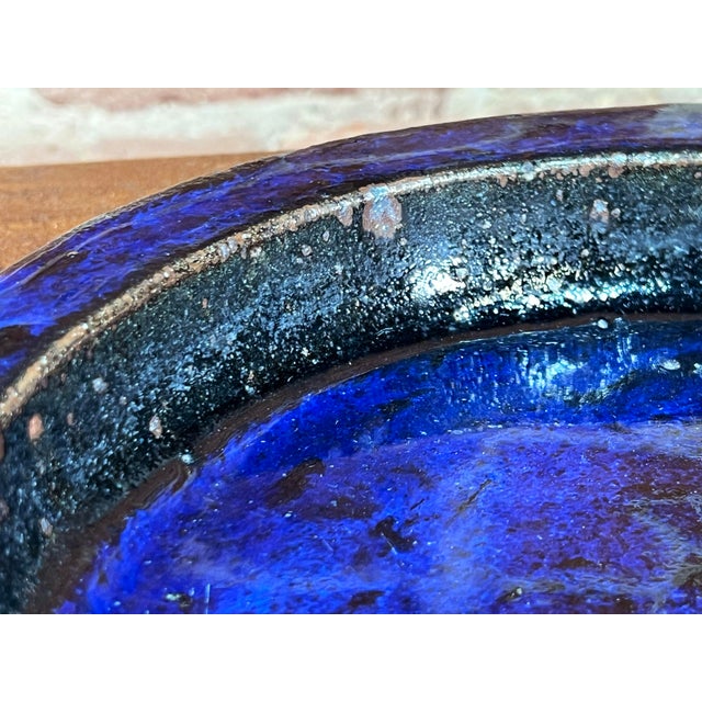 Vintage Studio Art Pottery Cobalt Blue Glaze 11" Shallow Bowl For Sale In Providence - Image 6 of 11