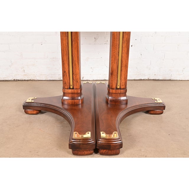 Drexel Heritage Drexel Heritage Hollywood Regency Campaign Pedestal Extension Dining Table, Newly Refinished For Sale - Image 4 of 13