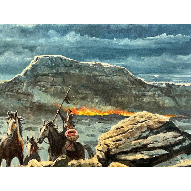 Late 20th Century Native American Indian Warriors on Horseback with Dramatic Moonlit Landscape 1997 For Sale - Image 5 of 9