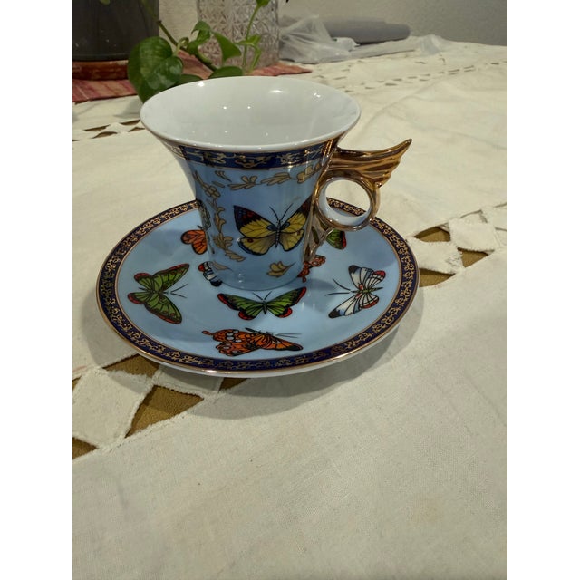 2010s Classic Coffee &Tea Butterfly Porcelain Set 6 pcs with original box For Sale - Image 5 of 10
