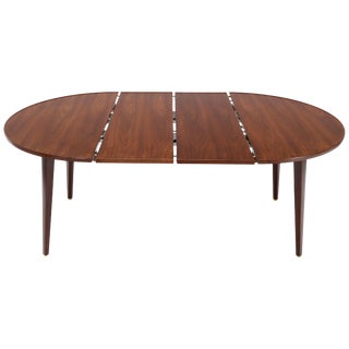 Dunbar Round Walnut Dining Table with 2 Extension Boards Leafs Racetrack Shape For Sale