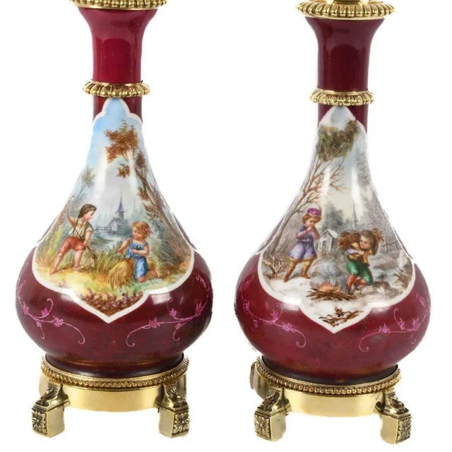 Mid 20th Century Mid-20th Century French Rococo Style Hand-Painted Porcelain Lamps – a Pair For Sale - Image 5 of 10