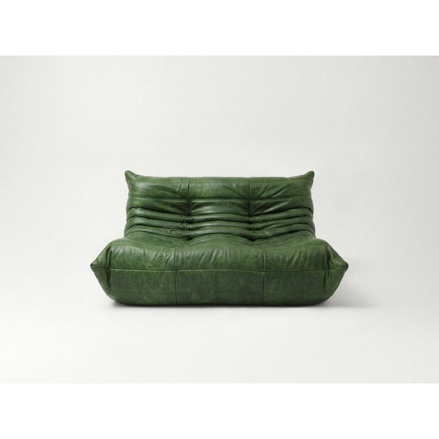 Togo Sofa Set in Green Leather by Michel Ducaroy for Ligne Roset, Set of 5 For Sale - Image 5 of 13