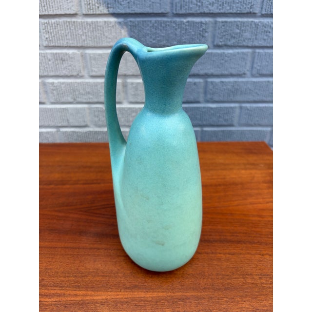 Mid-Century Modern Van Briggle Pottery Matte Turquoise Ewer Pitcher, Colorado Springs For Sale - Image 3 of 9