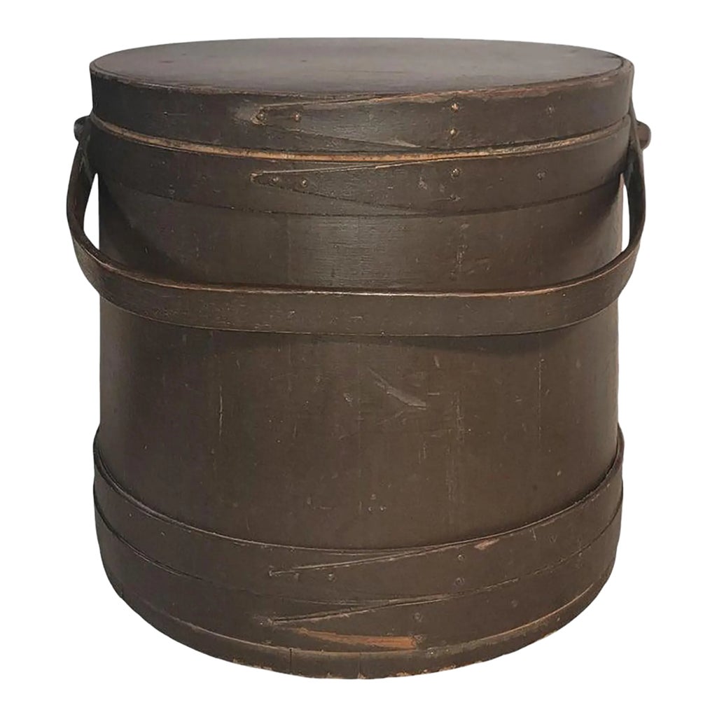 Late 19th Century Original Brown Painted Large Firkin / Bucket