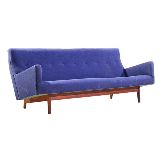 Jens Risom Model U-150 Mid Century Walnut Bracket Back Sofa For Sale