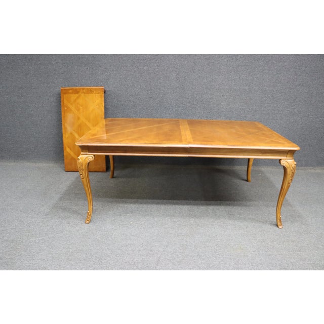 Thomasville Cherry & Burled Walnut Extension Dining Table *carved cabriole legs *parquetry design *72" without leaf *22" leaf