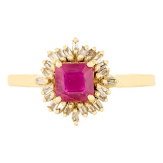 14k Gold Ruby Diamond Starburst Ring for Her Engagement Size 6 For Sale