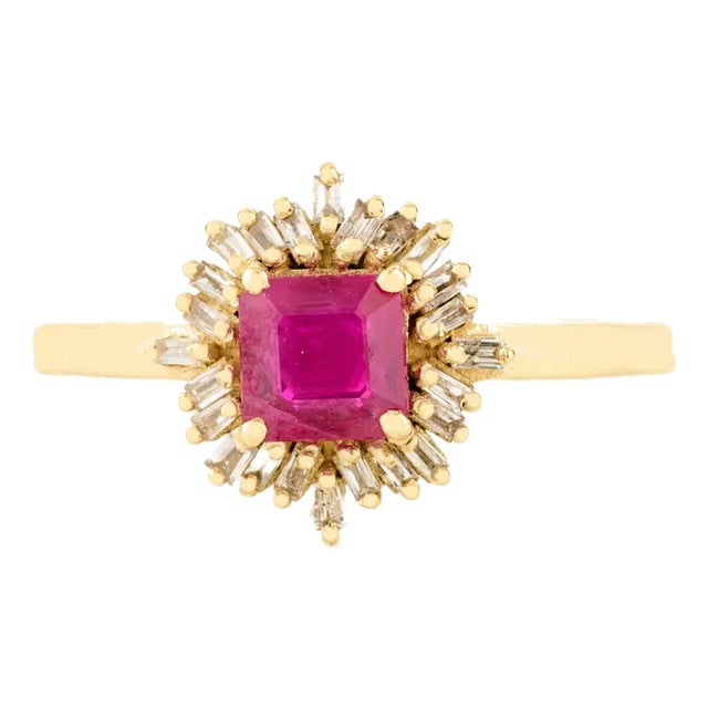 14k Gold Ruby Diamond Starburst Ring for Her Engagement Size 6 For Sale
