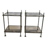 Italian Claudio Rayes Bronzed Iron Two Tiered Tables - a Pair For Sale