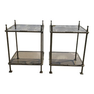 Italian Claudio Rayes Bronzed Iron Two Tiered Tables - a Pair For Sale
