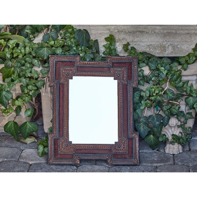Early 20th Century Antique French Tramp Art Mirror with Stepped Corners, circa 1900 For Sale - Image 5 of 12