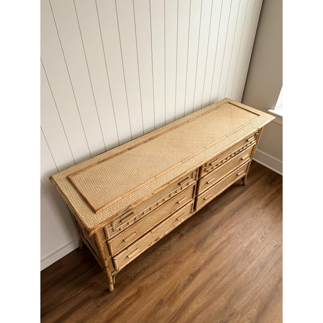 1970s Vintage Bamboo & Rattan Six-Drawer Dresser For Sale - Image 16 of 18