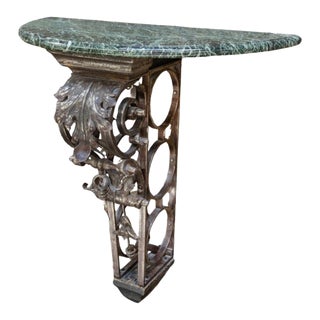 Antique Marble Top Scrolled Iron Console Table For Sale