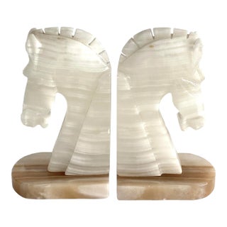 Mid-Century Italian Carved Onyx Horse Bookends - a Pair For Sale