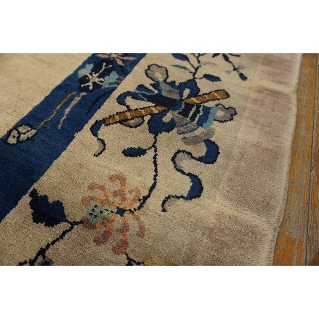 1920s Beige Floral Medallion Antique Chinese Peking Carpet 8'10" X 11'6" Rug For Sale - Image 9 of 10